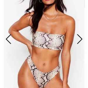 Nastygal nude brown python snake tube top bikini set 10